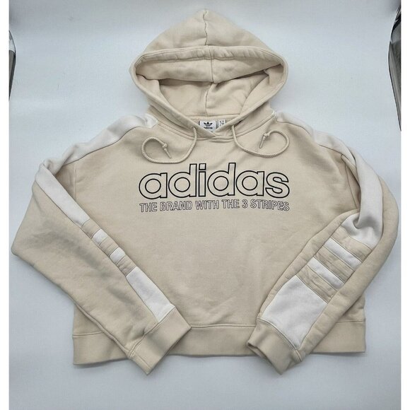 Adidas Womens Cropped Top Hoodie Pullover Size S Cream White - Picture 1 of 5
